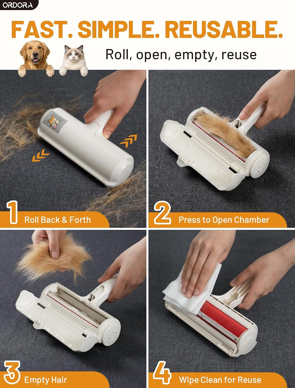 Pet Hair Removal Tool: Reusable Lint Roller for Pet Hair - Portable Pet Hair Remover - Dog and Cat Hair Remover for Couch, Bedding, Car, Rugs & Furniture, Eco-Friendly, for Multi-Pet Homes