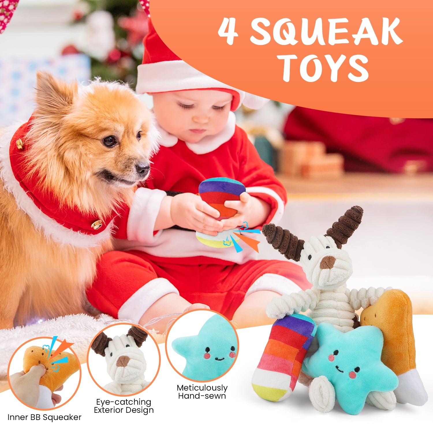 MASBRILL Dog Toys for Small Dogs ,10 Pack Puppy Chew Toys for Teething and Training with Plush Squeaky Toys, Treat Ball and Rope Toys to Keep Them Busy，White Dog