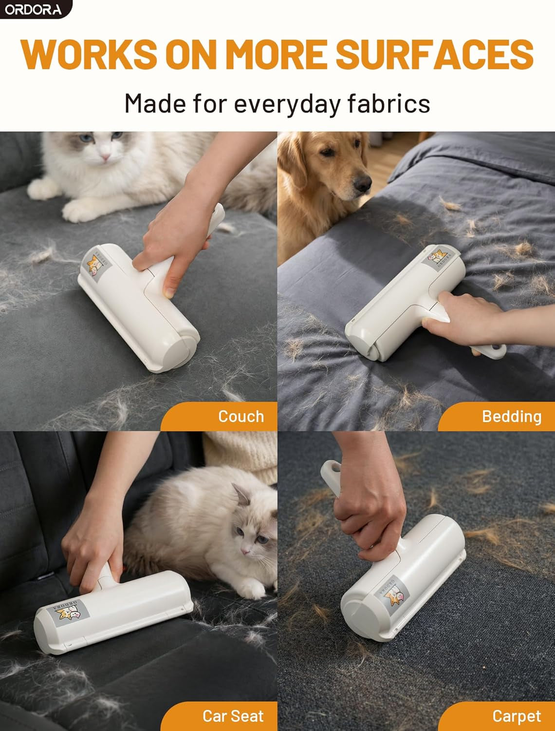 Pet Hair Removal Tool: Reusable Lint Roller for Pet Hair - Portable Pet Hair Remover - Dog and Cat Hair Remover for Couch, Bedding, Car, Rugs & Furniture, Eco-Friendly, for Multi-Pet Homes