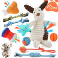 MASBRILL Dog Toys for Small Dogs ,10 Pack Puppy Chew Toys for Teething and Training with Plush Squeaky Toys, Treat Ball and Rope Toys to Keep Them Busy，White Dog