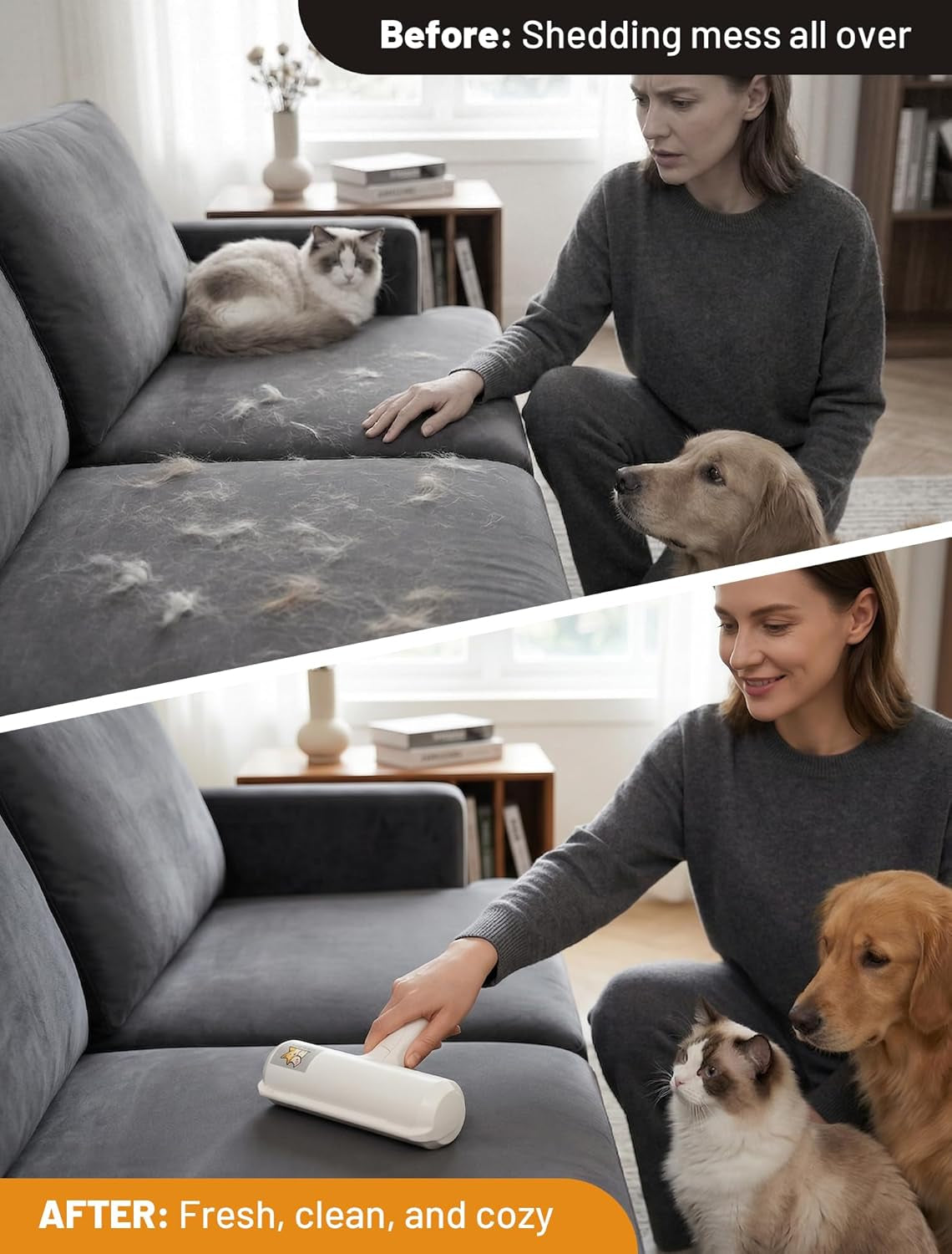 Pet Hair Removal Tool: Reusable Lint Roller for Pet Hair - Portable Pet Hair Remover - Dog and Cat Hair Remover for Couch, Bedding, Car, Rugs & Furniture, Eco-Friendly, for Multi-Pet Homes
